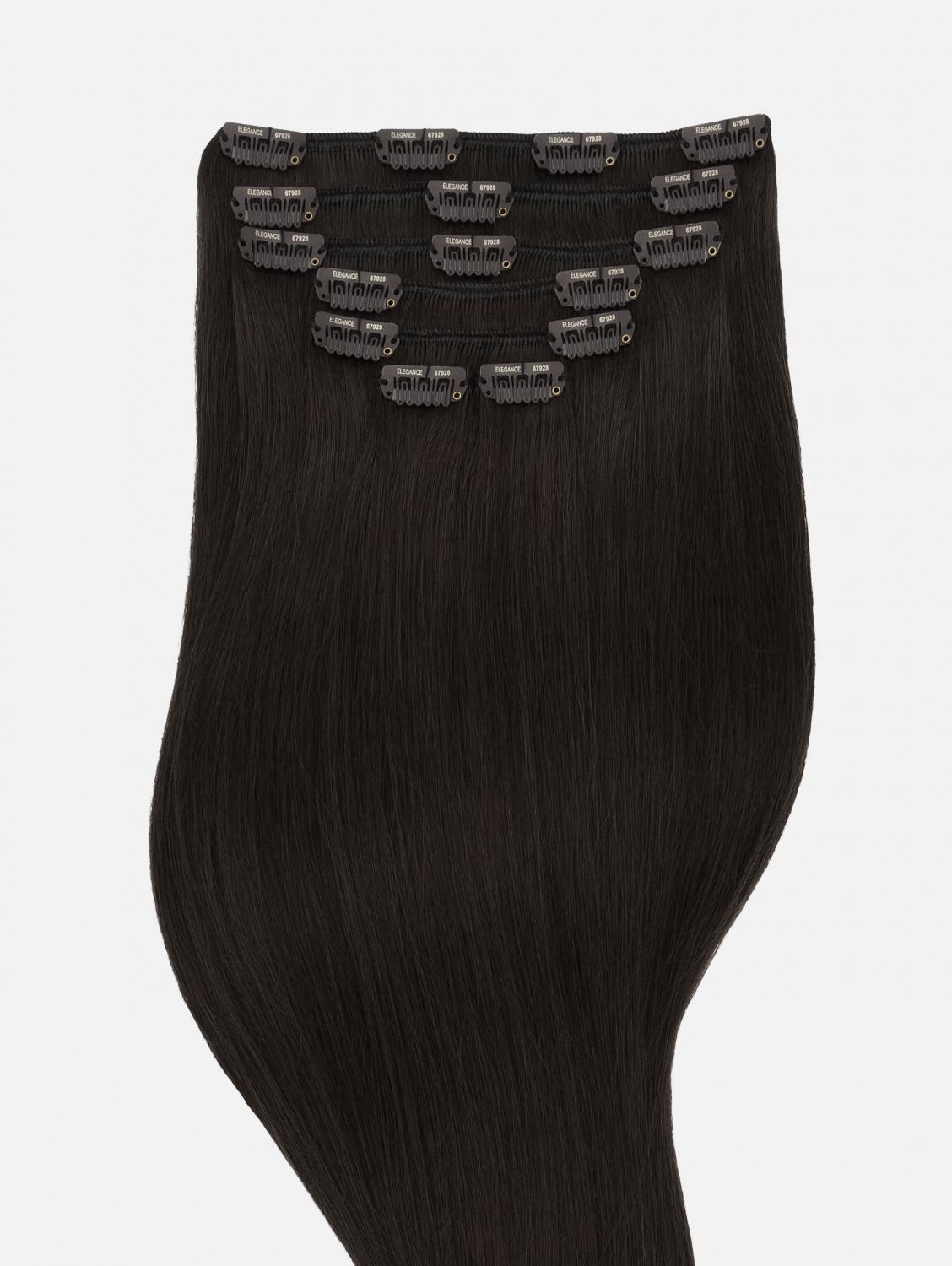 Clip-In Extensions Set VOLUME Original Seidenglatt - 7-teilig (125g), #1B (Dark Brown) | 50cm