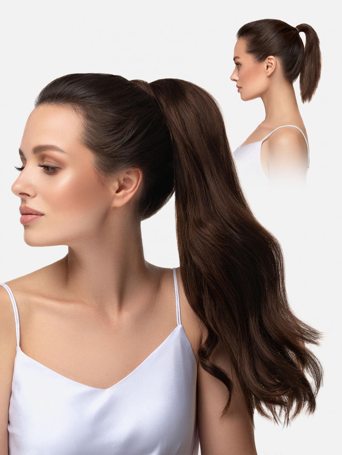 Ponytail Extensions Echthaar Original Clip-In - 90g, #4 (Mocha Brown) | 55cm